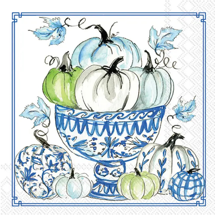 Blue & White Chinoiserie Stacked Pumpkin Paper Cocktail Napkins