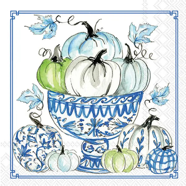 Blue & White Chinoiserie Stacked Pumpkin Paper Cocktail Napkins