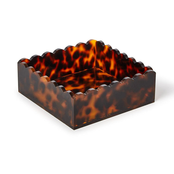 Tortoise Print Scalloped Acrylic Cocktail Napkin Holder